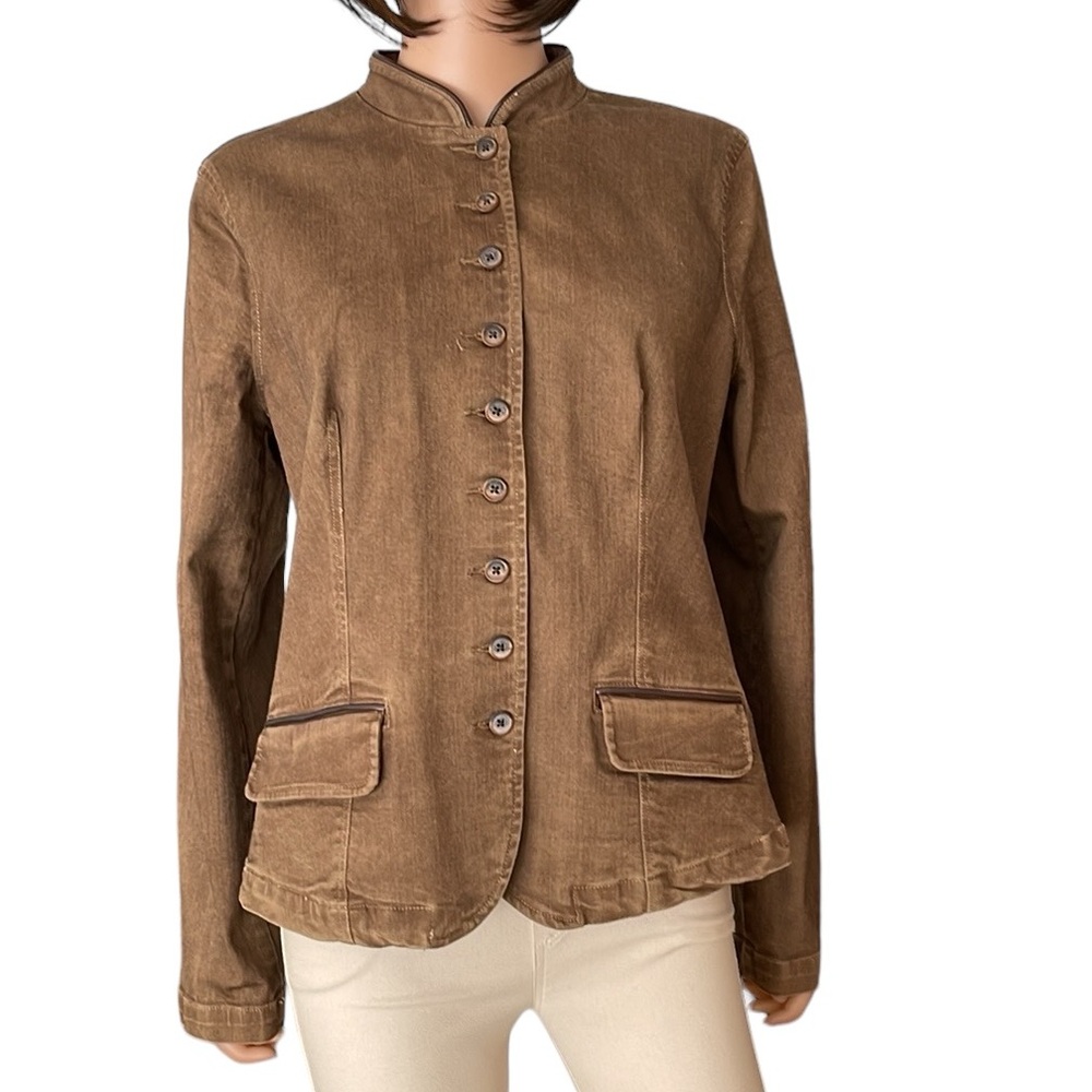 NWT Lauren Ralph Lauren Tan Denim Jacket - Stand Collar Tailored Blazer